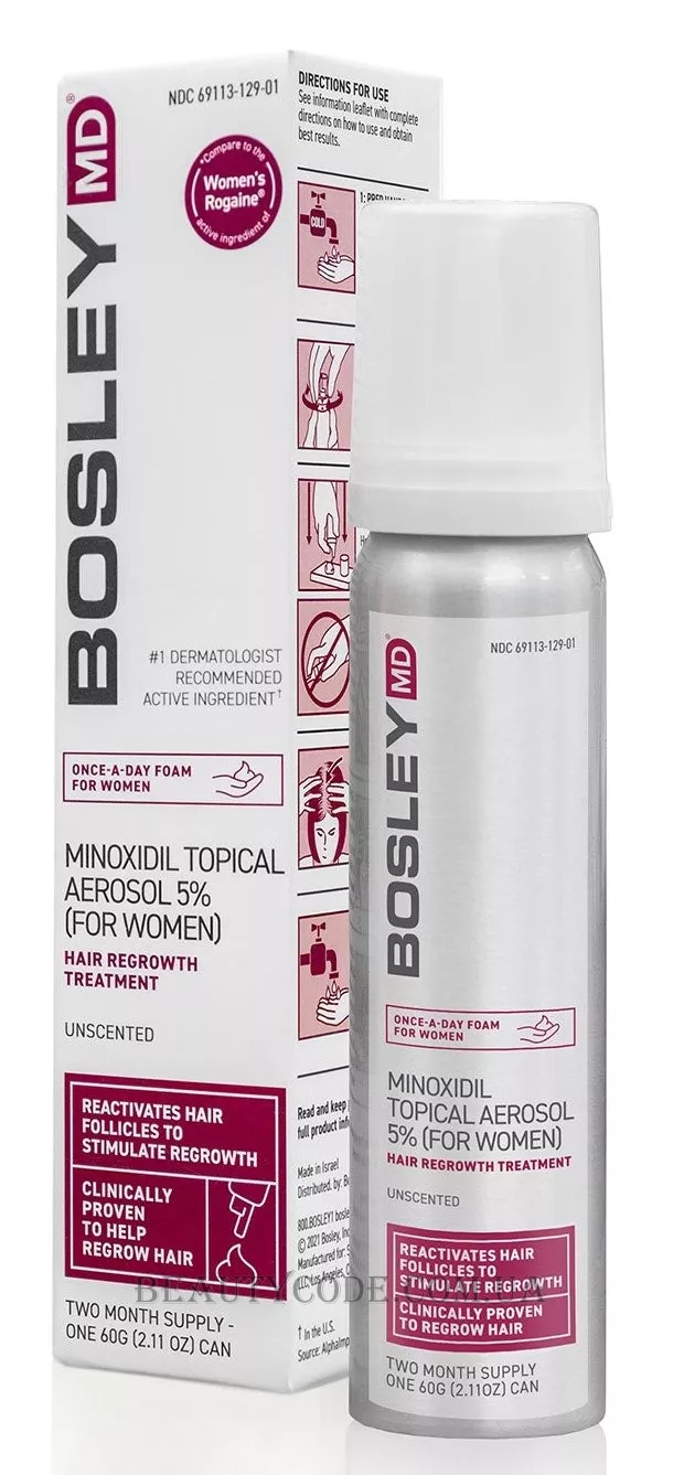 BOSLEY Women's Regular Strength Minoxidil 2% Topical (Foam) - Піна з міноксидилом 2% для відновлення росту волосся у жінок (курс 2 місяці)